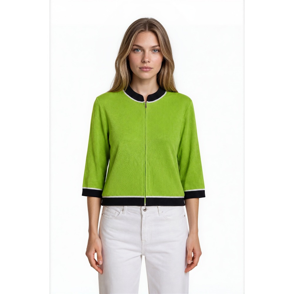 Ming Wang Zip Knit Cardigan Jacket Women's Size 1X Lime Green Textured Blazer